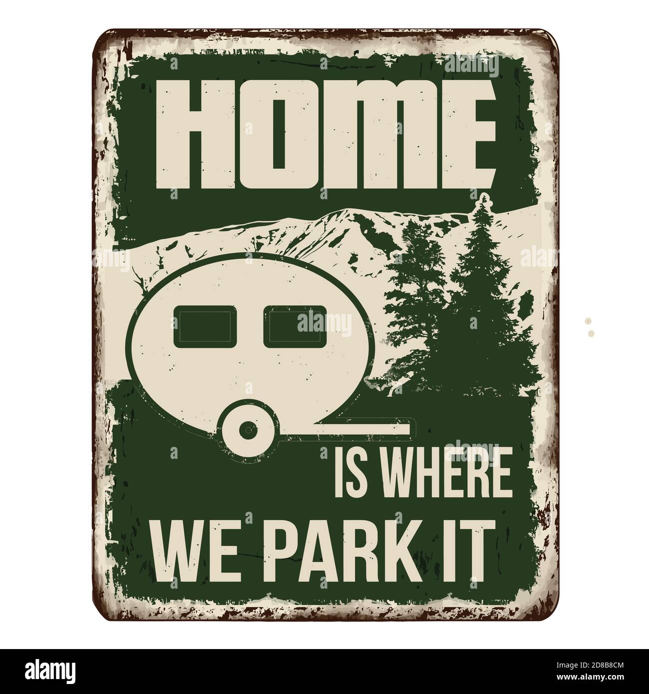 Haus ist, wo wir es parken vintage rostigen Metall-Zeichen auf einem weißen Hintergrund, Vektor-Illustration Stock Vektor