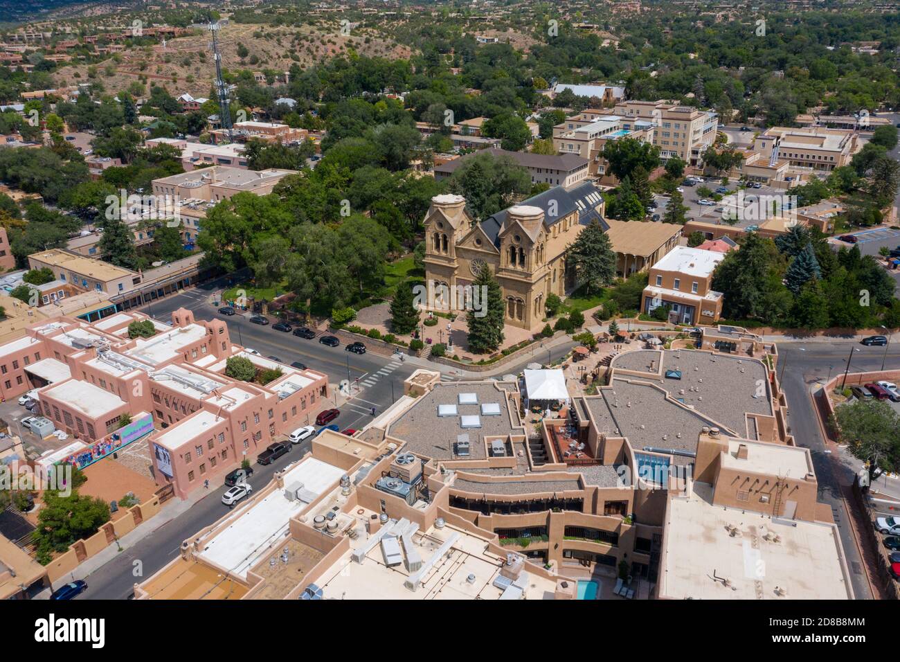 Die Kathedrale Basilika des Heiligen Franziskus von Assisi, Santa Fe, New Mexico, USA Stockfoto
