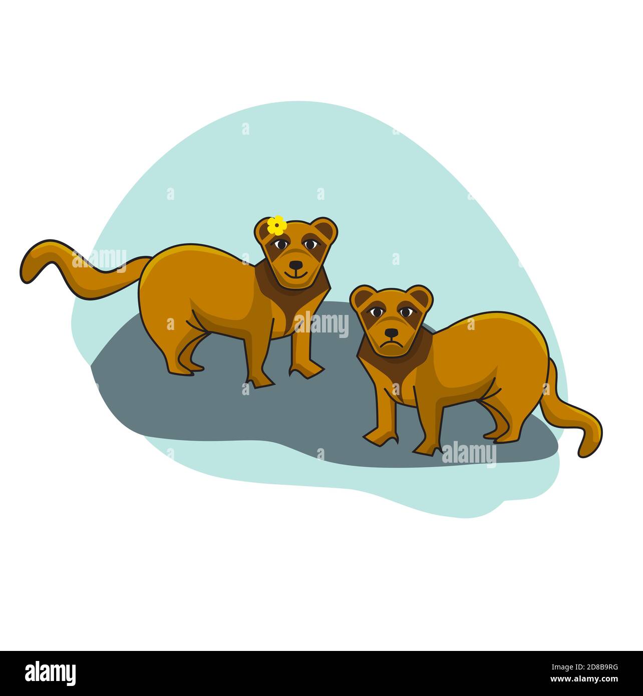 Zwei Frettchen - männlich und weiblich. Tiere Illustration in flachen Stil Stock Vektor