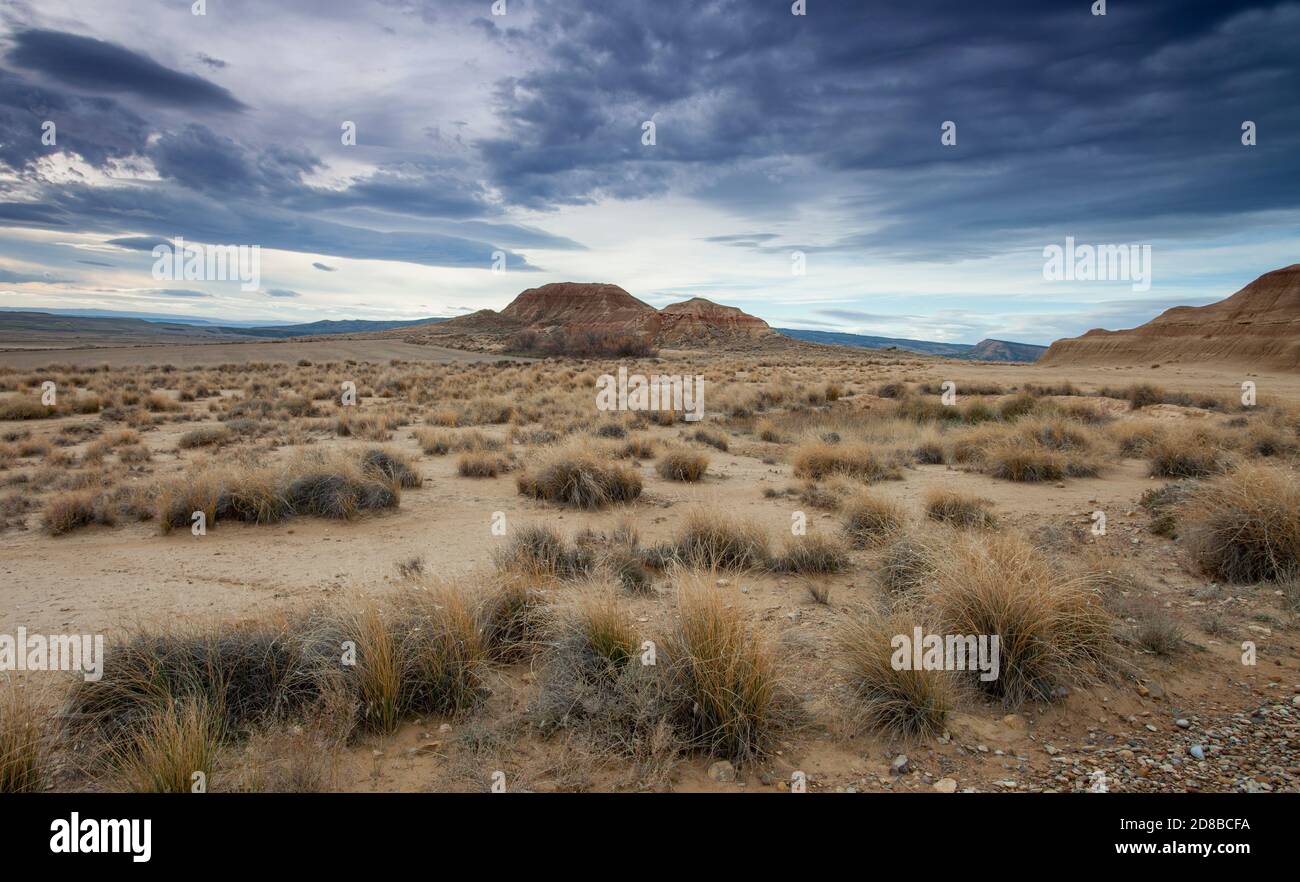Landschaft der Wüste Las Bardenas Reales, Navarra. Spanien Stockfoto