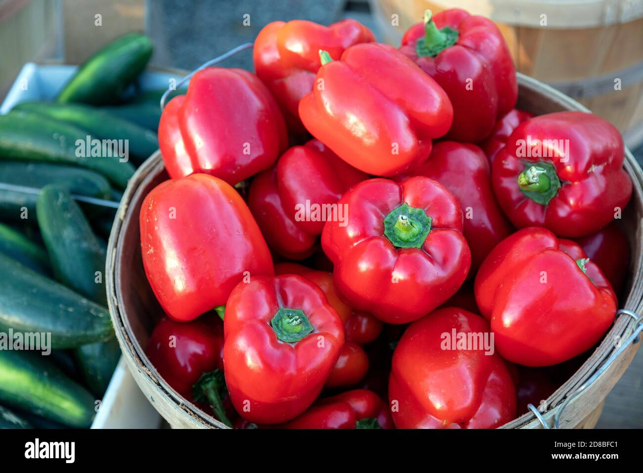 Red Bell Peppers, Farmer's Market, E USA, von James D. Coppinger/Dembinsky Photo Assoc Stockfoto