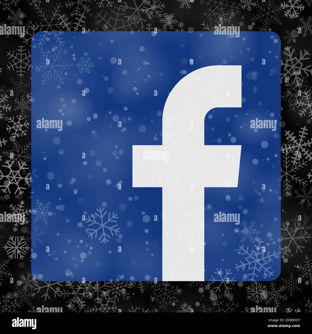 VORONEZH, RUSSLAND - 28. NOVEMBER 2020: Facebook-Logo Quadrat Symbol auf Weihnachten Hintergrund Schneeflocken in schwarzen Farben Stock Vektor