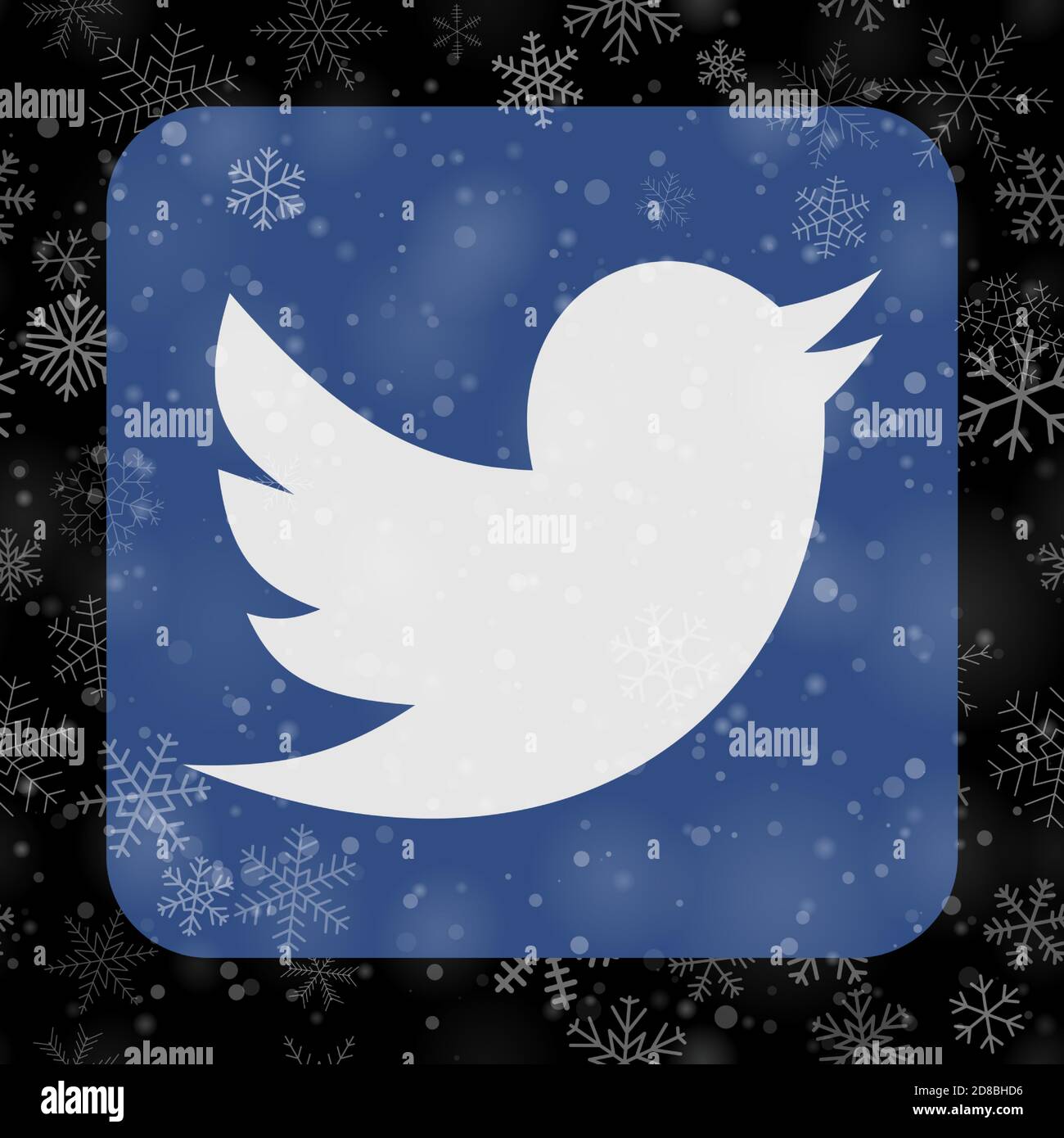 VORONEZH, RUSSLAND - 28. NOVEMBER 2020: Twitter Logo Quadrat Symbol auf Weihnachten Hintergrund von Schneeflocken in schwarzen Farben Stock Vektor