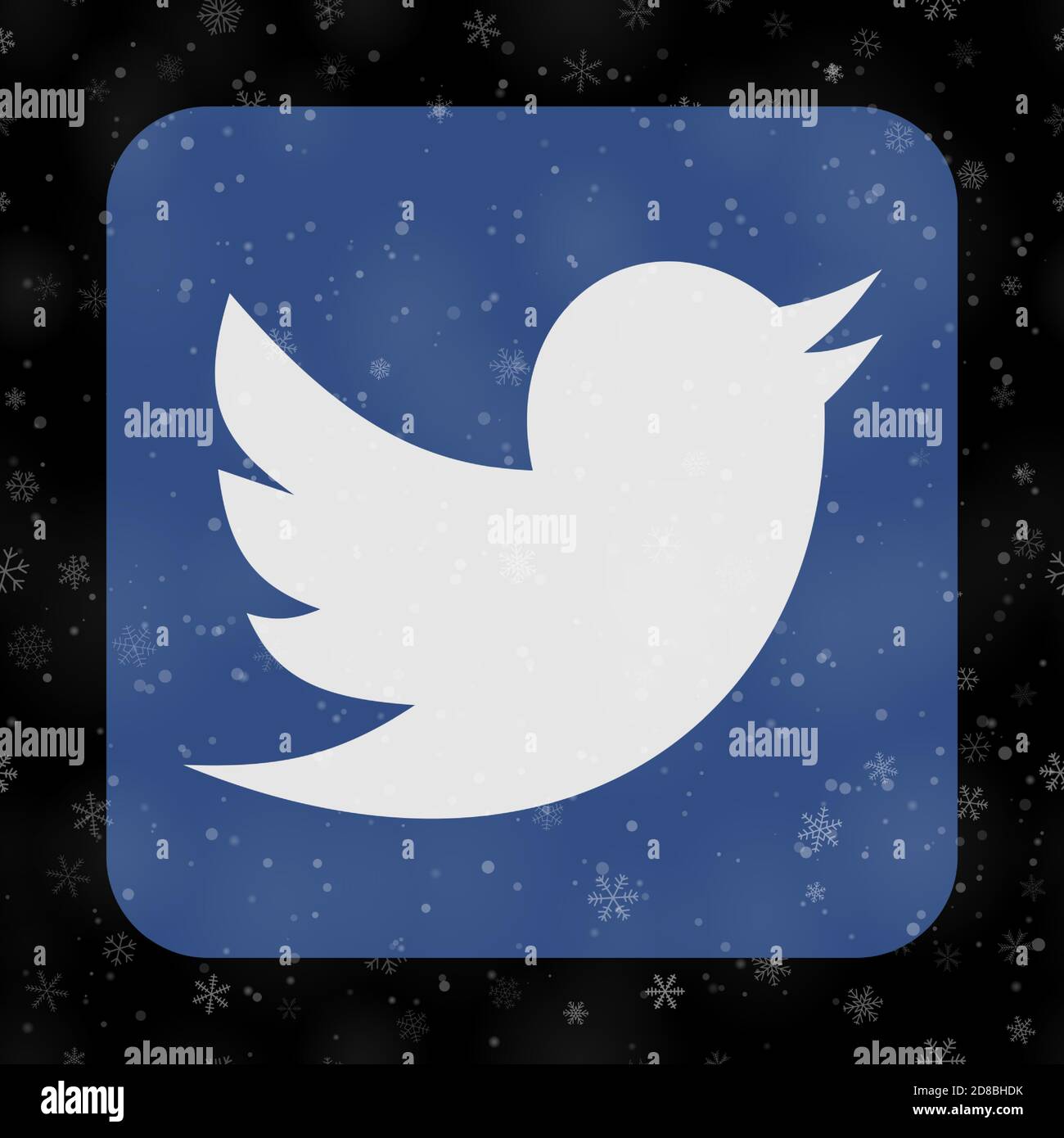 VORONEZH, RUSSLAND - 28. NOVEMBER 2020: Twitter Logo Quadrat Symbol auf Weihnachten Hintergrund von Schneeflocken in schwarzen Farben Stock Vektor