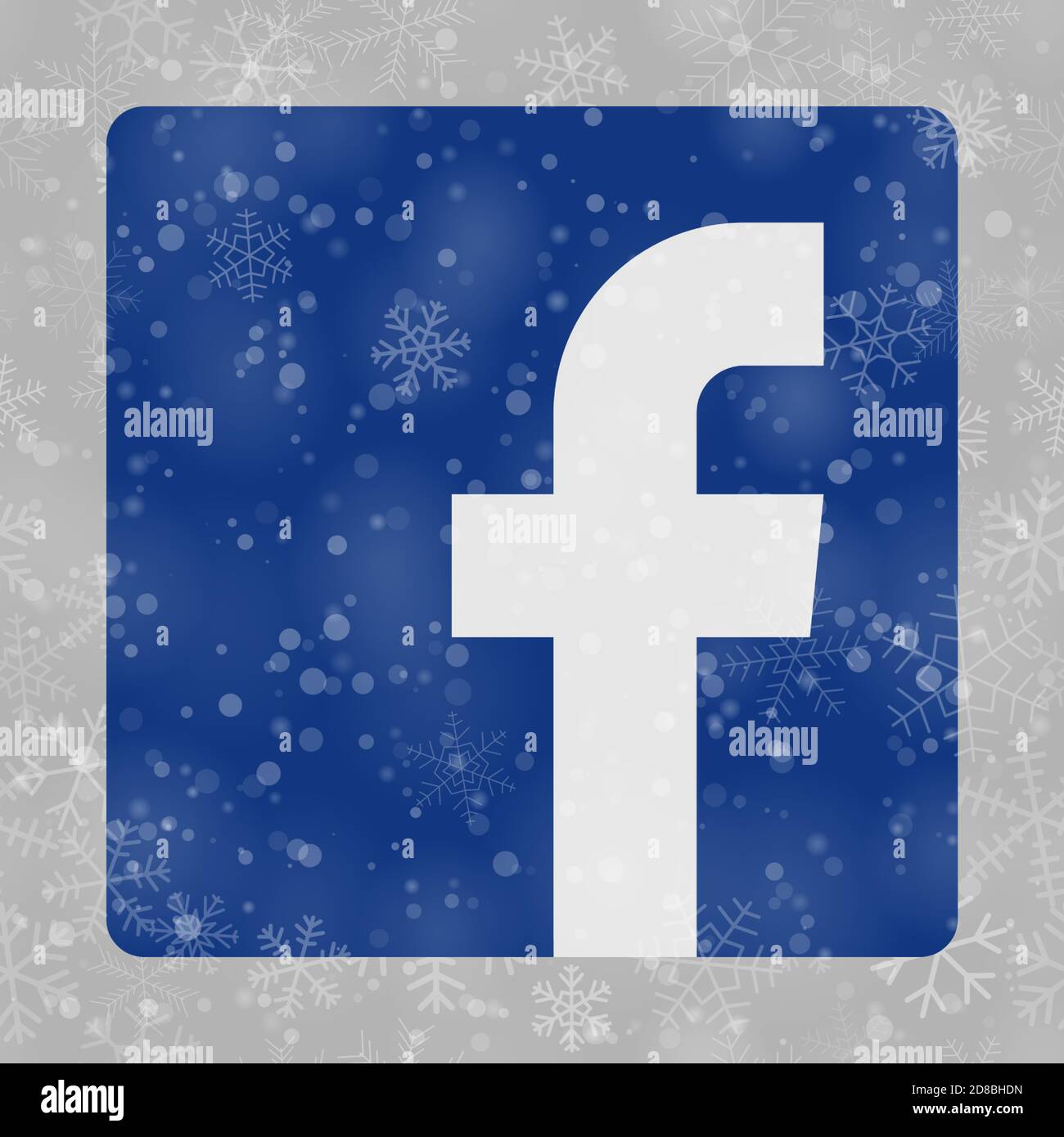 VORONEZH, RUSSLAND - 28. NOVEMBER 2020: Facebook-Logo Quadrat Symbol auf Weihnachten Hintergrund Schneeflocken in grauen Farben Stock Vektor