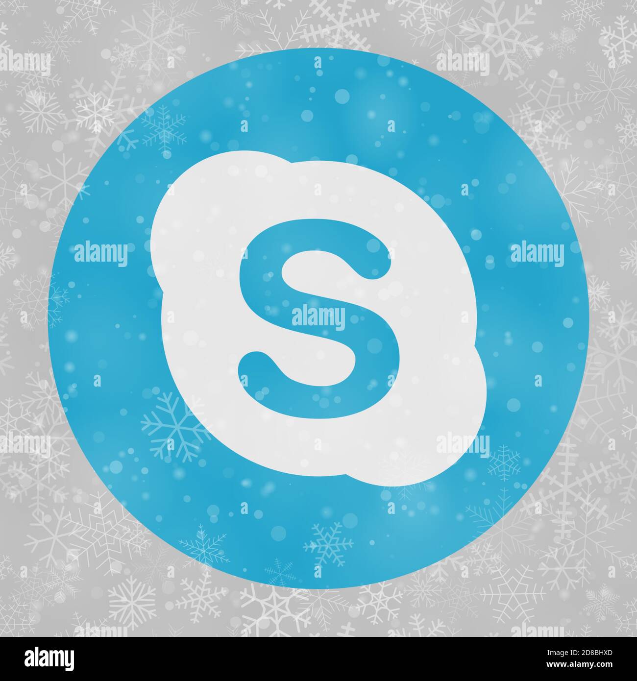 VORONEZH, RUSSLAND - 28. NOVEMBER 2020: Skype-Logo rund Symbol auf Weihnachten Hintergrund Schneeflocken in grauen Farben Stock Vektor