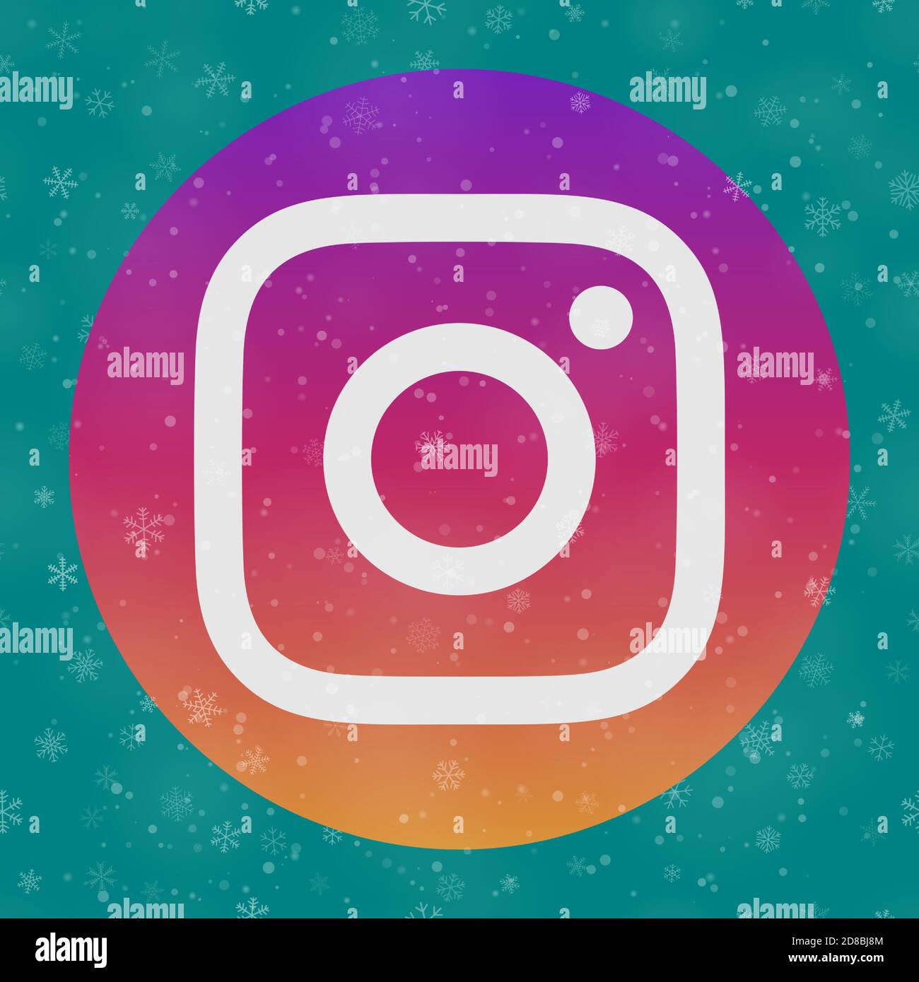 VORONEZH, RUSSLAND - 28. NOVEMBER 2020: Instagram Logo Quadrat Symbol auf Weihnachten Hintergrund Schneeflocken in türkisfarbenen Farben Stock Vektor