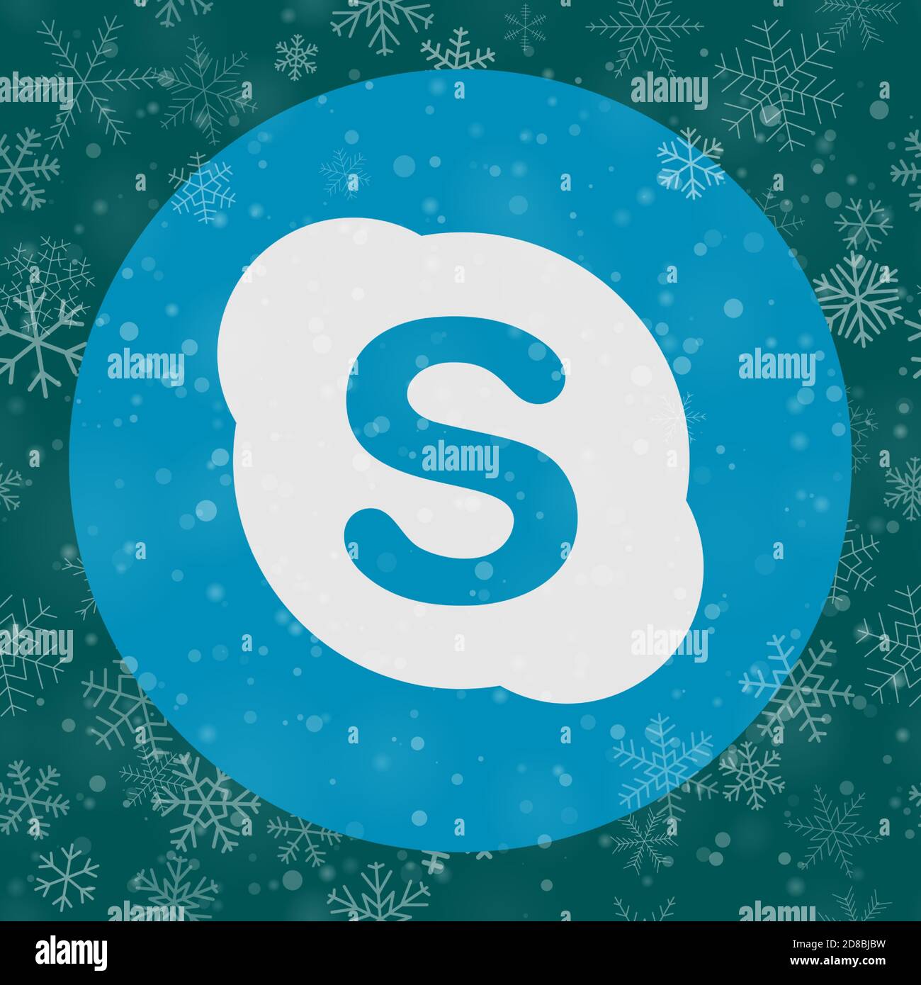 VORONEZH, RUSSLAND - 28. NOVEMBER 2020: Skype-Logo rund Symbol auf Weihnachten Hintergrund Schneeflocken in türkisfarbenen Farben Stock Vektor