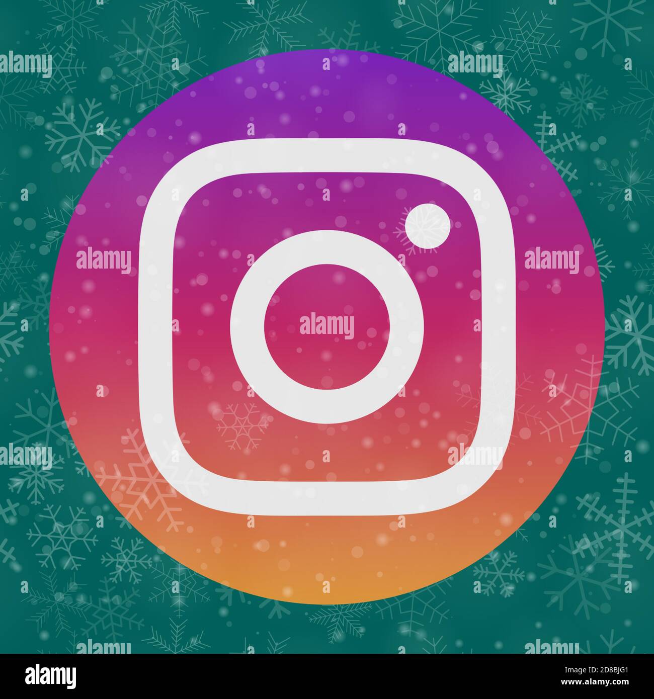 VORONEZH, RUSSLAND - 28. NOVEMBER 2020: Instagram Logo Quadrat Symbol auf Weihnachten Hintergrund Schneeflocken in türkisfarbenen Farben Stock Vektor