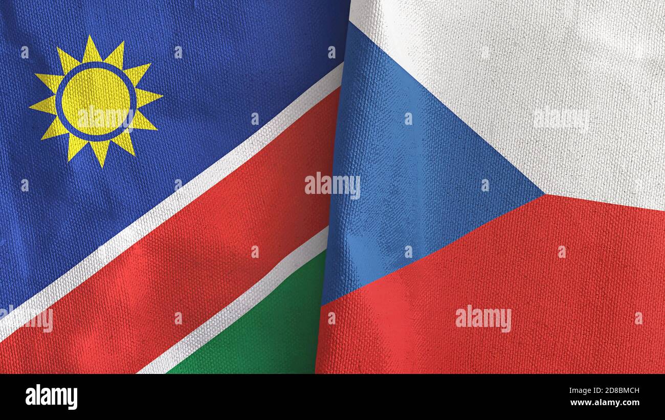Tschechische Republik und Namibia zwei Flaggen Textil Stoff 3D-Rendering Stockfoto