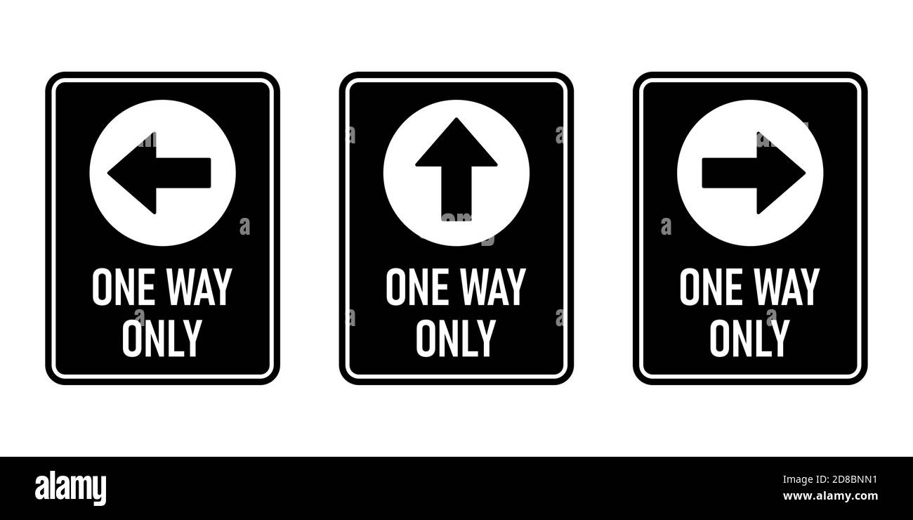 Set von One Way Only Vertikale Warnzeichen Poster-Symbol mit Richtungspfeil und Text. Vektorbild. Stock Vektor