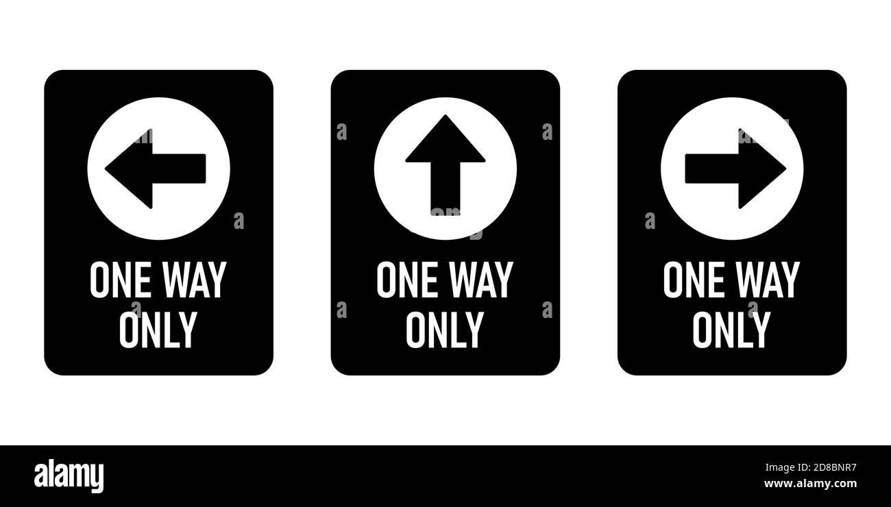 Set von One Way Only Vertikale Warnzeichen Poster-Symbol mit Richtungspfeil und Text. Vektorbild. Stock Vektor