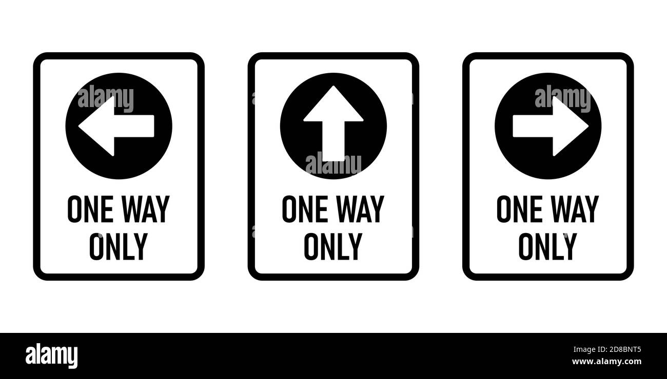 Set von One Way Only Vertikale Warnzeichen Poster-Symbol mit Richtungspfeil und Text. Vektorbild. Stock Vektor