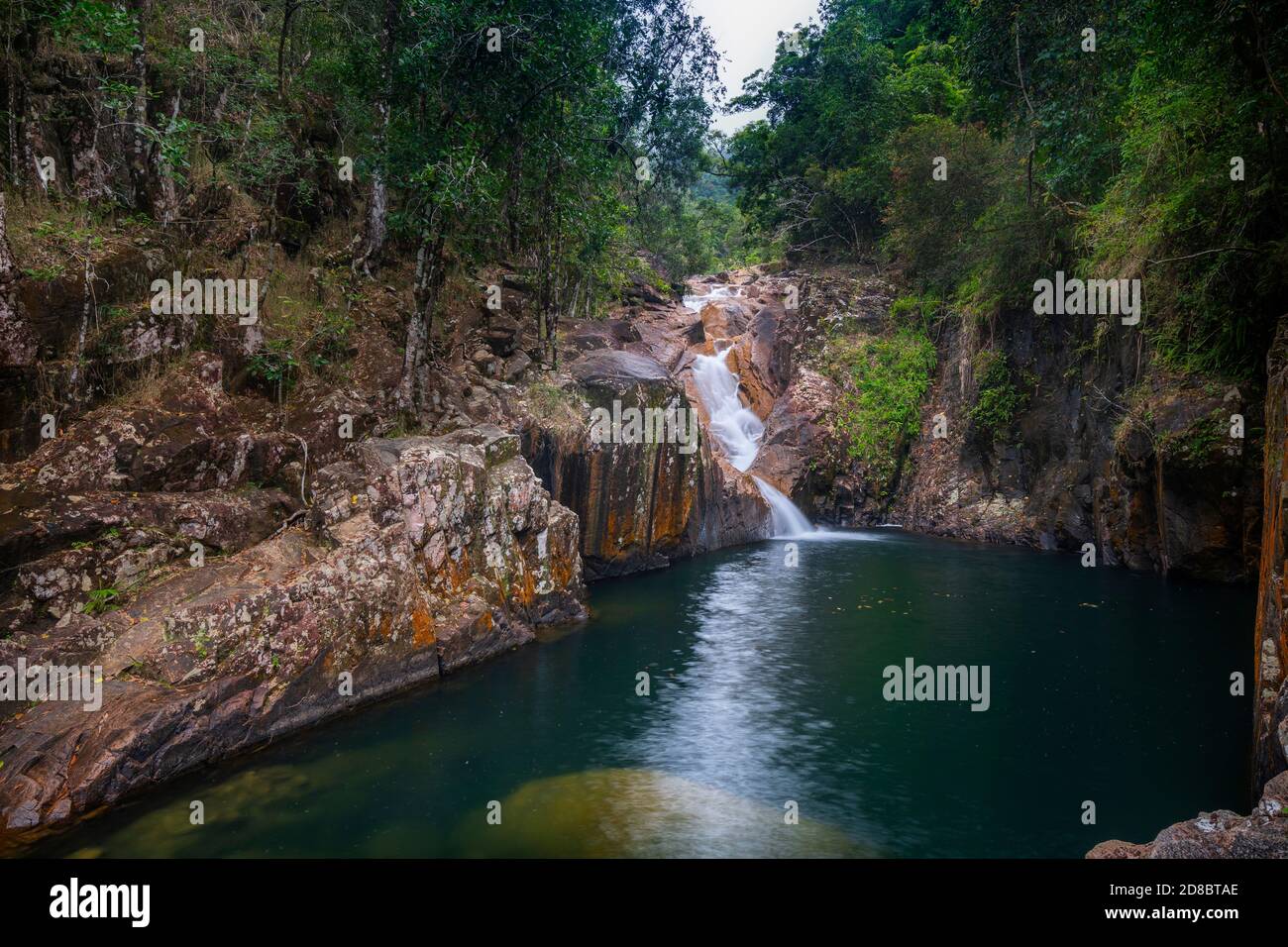 Araluen Falls aka Araluen Cascades mit tiefem Wasserloch in Finch Hatton Gorge, North Queensland Australien Stockfoto