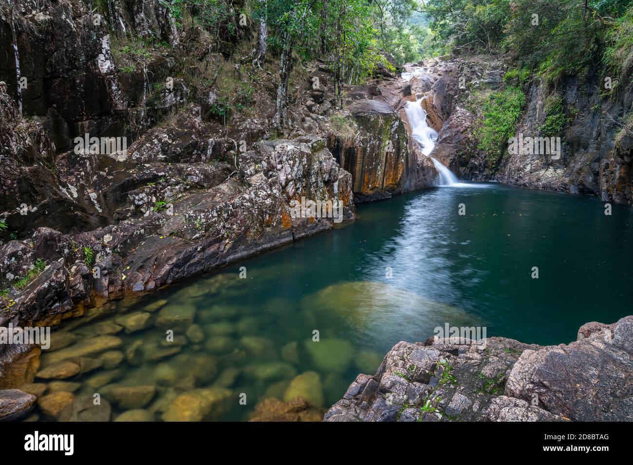 Araluen Falls aka Araluen Cascades mit tiefem Wasserloch in Finch Hatton Gorge, North Queensland Australien Stockfoto