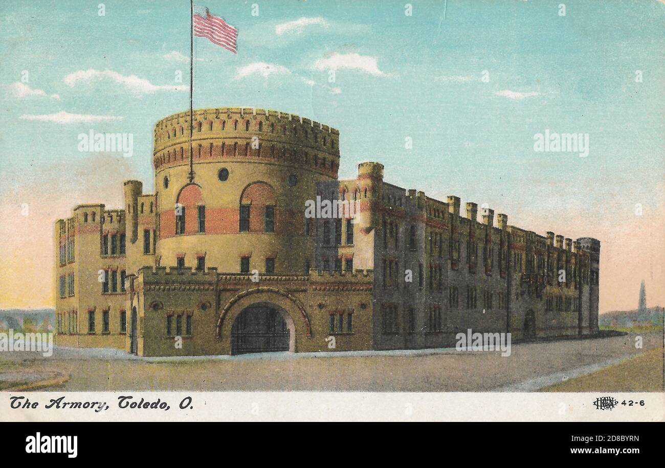 Altes Postkartenbild, The Armory, Toledo, Ohio Stockfoto