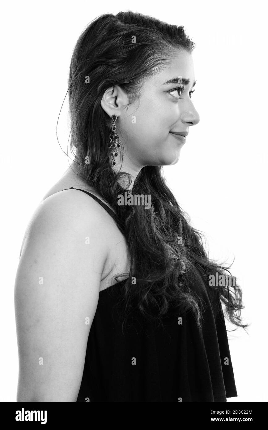 Profil anzeigen von jungen schönen indischen Frau Stockfoto