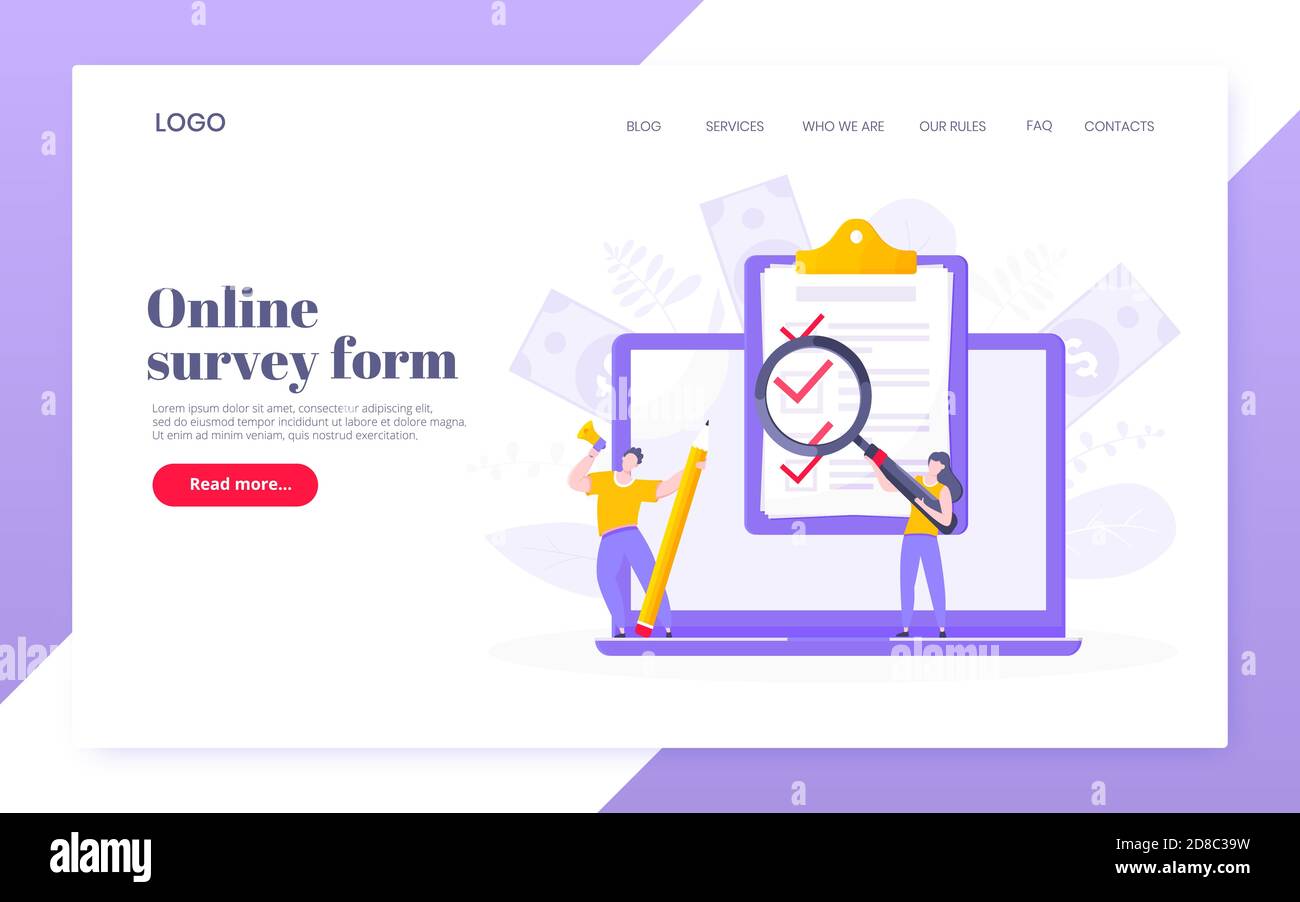 Online-Umfrage oder Anwendung der Untersuchung auf dem Bildschirm des Monitors. Stock Vektor