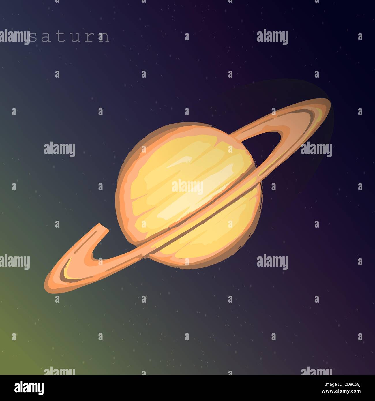 Saturn-Planet mit Ring auf dem dunklen Sternenhimmel. vektor-Illustration für pädagogische Publikationen Postkarten Postkarten Schule Artikel. Illustration über Weltraumforschung Astronomie Astrologie Stock Vektor