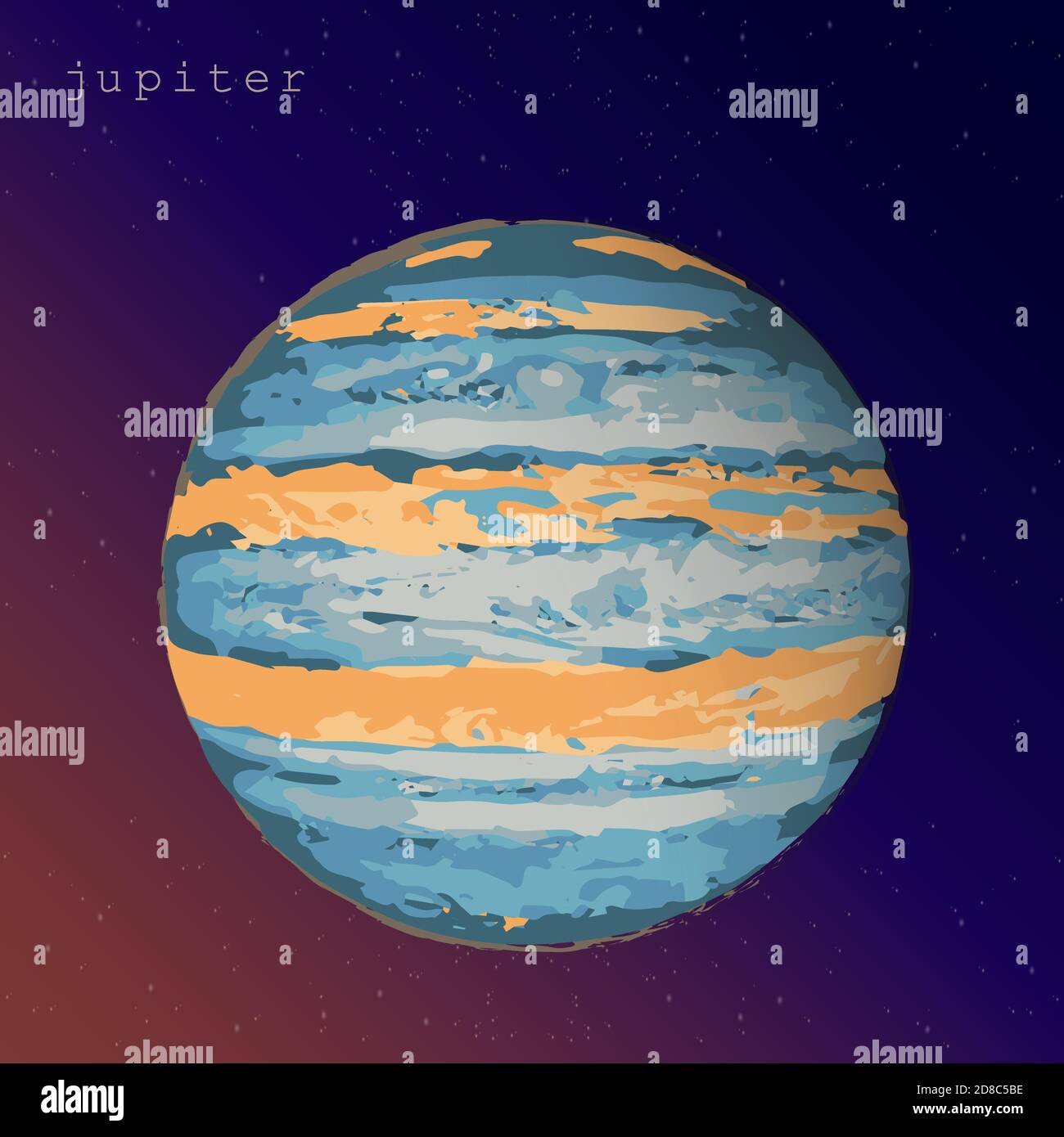 jupiter Planetenansicht aus dem Raum dunkelgelb lila Hintergrund. vektor-Illustration für Astronomie Astrologie Stock Vektor