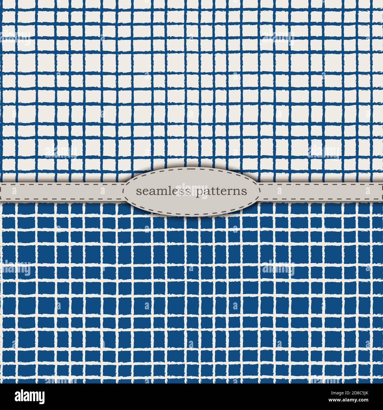 Handgezeichnete nahtlose Muster in vereinfachtem skandinavischen Minimalismus Stil. Klassische blaue pantone 2020 und beige bicolor. Stock handgezeichneten Vektor für den Druck auf Stoff, Textil, Tapete, Verpackung. Stock Vektor