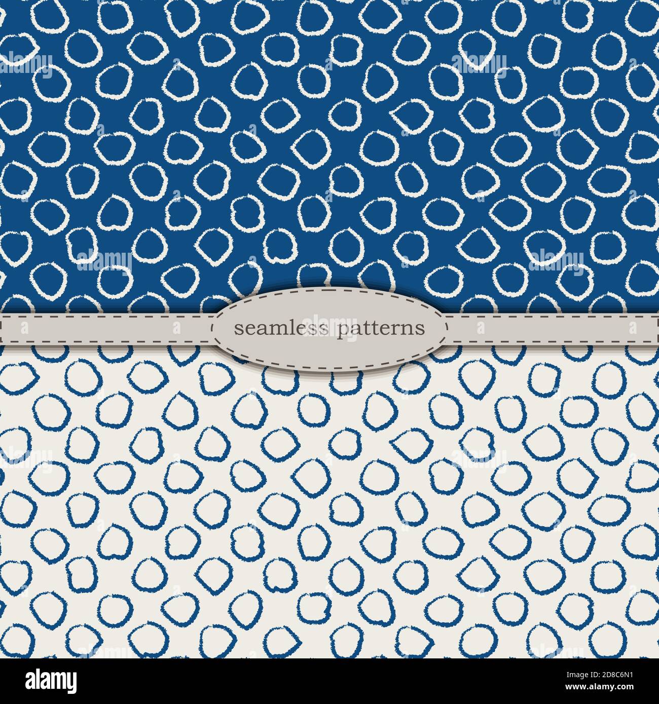Handgezeichnete nahtlose Muster in vereinfachtem skandinavischen Minimalismus Stil. Klassische blaue pantone 2020 und beige bicolor. Stock handgezeichneten Vektor für den Druck auf Stoff, Textil, Tapete, Verpackung. Stock Vektor