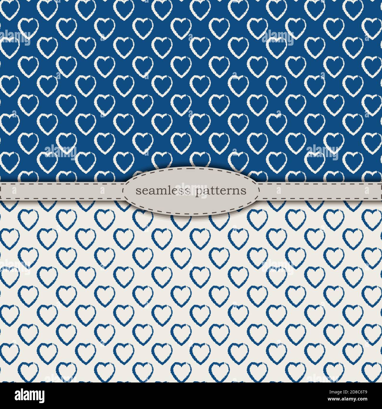 Handgezeichnete nahtlose Muster in vereinfachtem skandinavischen Minimalismus Stil. Klassische blaue pantone 2020 und beige bicolor. Stock handgezeichneten Vektor für den Druck auf Stoff, Textil, Tapete, Verpackung. Stock Vektor
