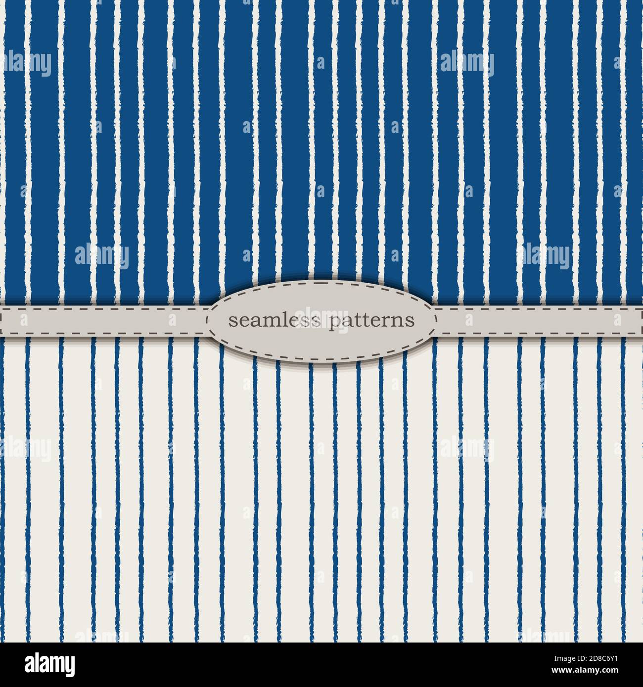 Handgezeichnete nahtlose Muster in vereinfachtem skandinavischen Minimalismus Stil. Klassische blaue pantone 2020 und beige bicolor. Stock handgezeichneten Vektor für den Druck auf Stoff, Textil, Tapete, Verpackung. Stock Vektor