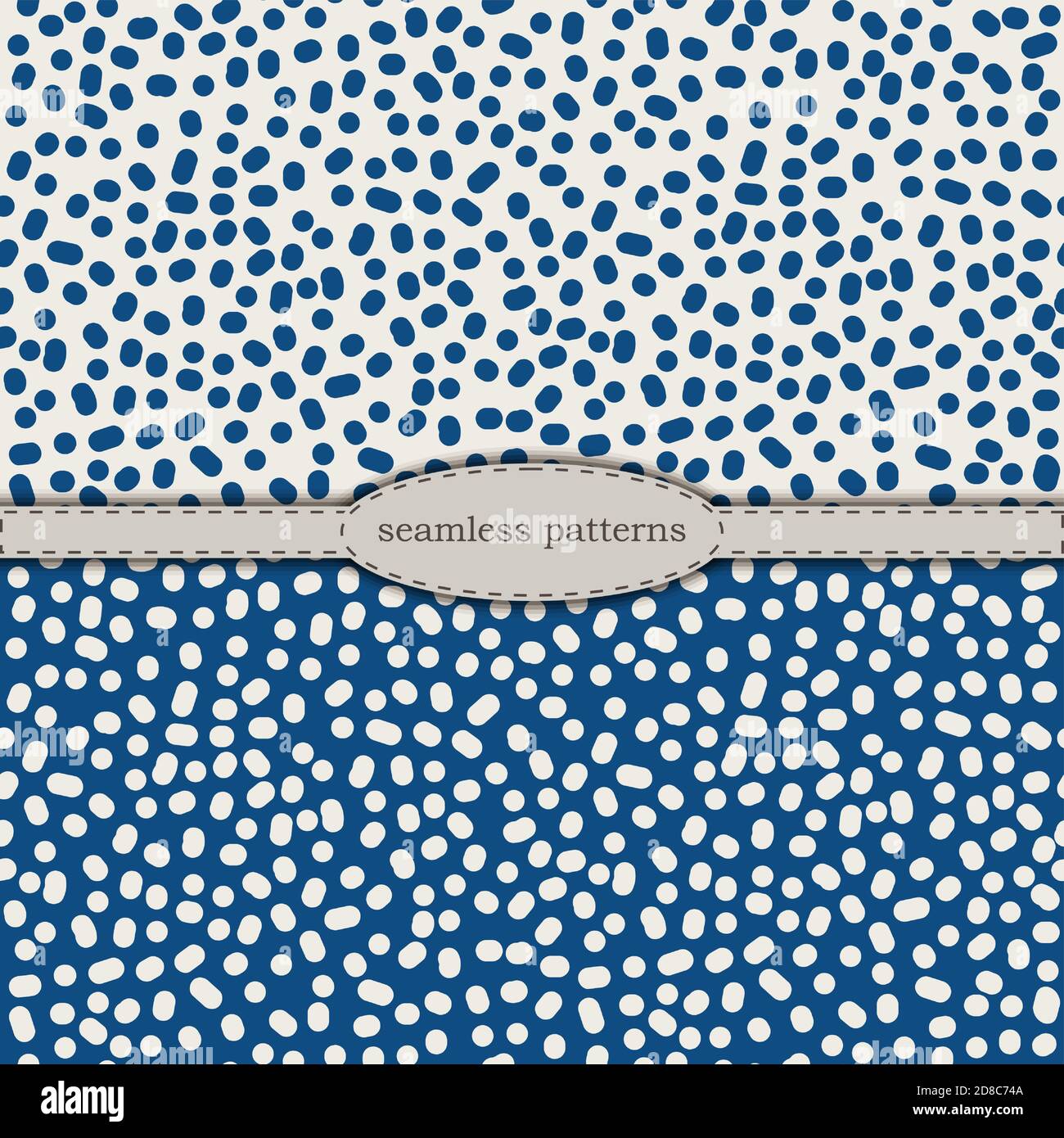 Handgezeichnete nahtlose Muster in vereinfachtem skandinavischen Minimalismus Stil. Klassische blaue pantone 2020 und beige bicolor. Stock handgezeichneten Vektor für den Druck auf Stoff, Textil, Tapete, Verpackung. Stock Vektor