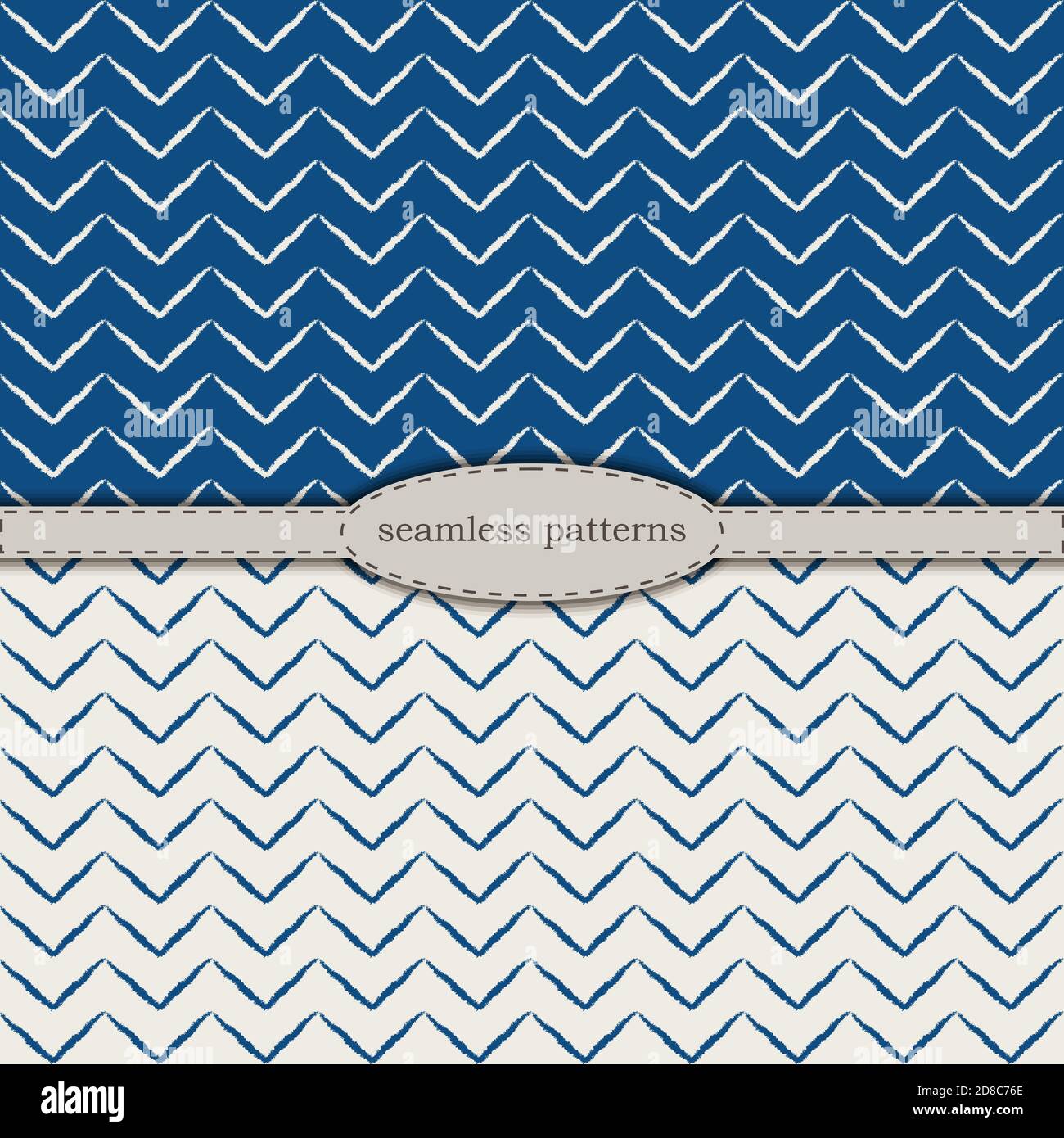 Handgezeichnete nahtlose Muster in vereinfachtem skandinavischen Minimalismus Stil. Klassische blaue pantone 2020 und beige bicolor. Stock handgezeichneten Vektor für den Druck auf Stoff, Textil, Tapete, Verpackung. Stock Vektor