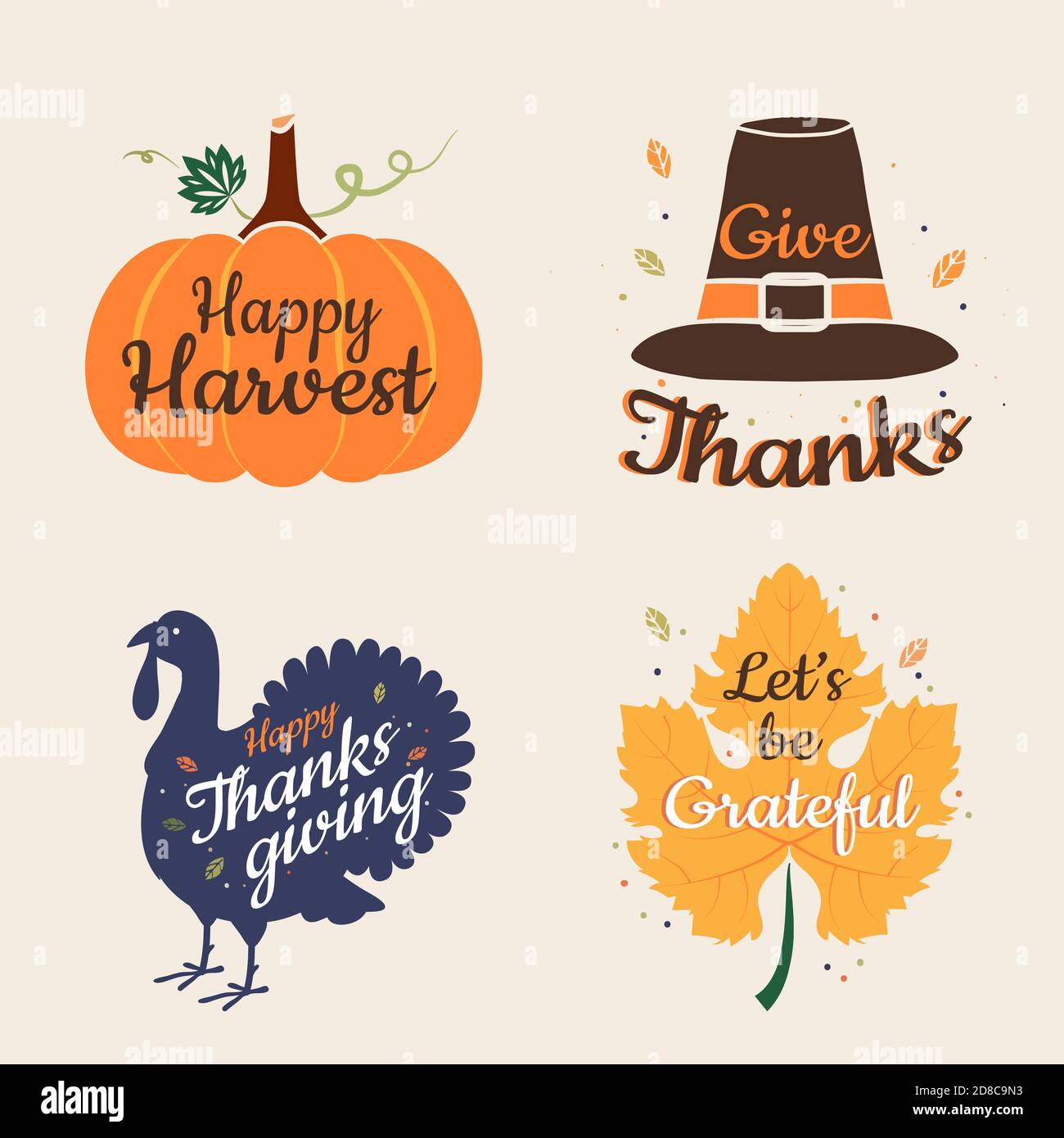 Set Happy Thanksgiving Vektor kalligraphische Illustrationen Stock Vektor