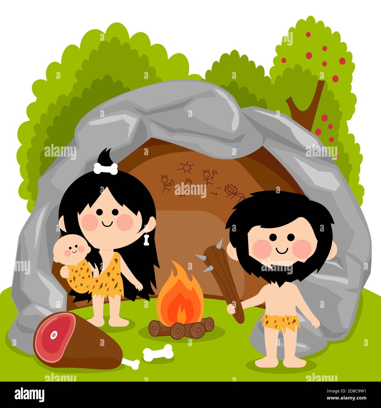Höhlenfamilie in einer Steinhöhle. Stockfoto
