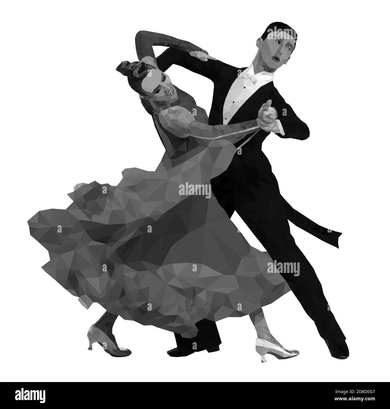tanzendes Paar in schwarz und weiß. Polygonales Vektorbild Stockfoto