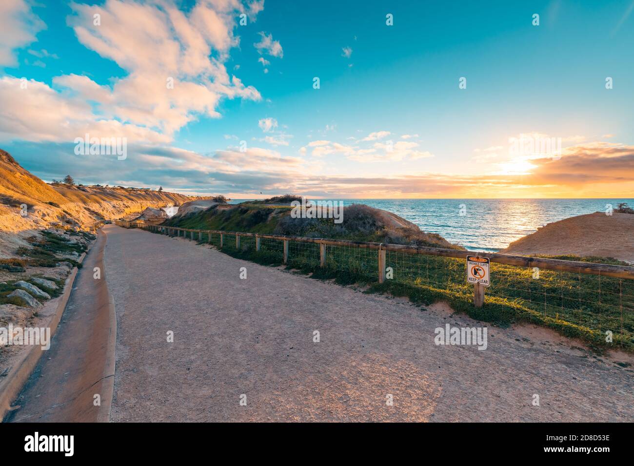 Berühmter Port Willunga Beach Access Track bei Sonnenuntergang, South Australia Stockfoto