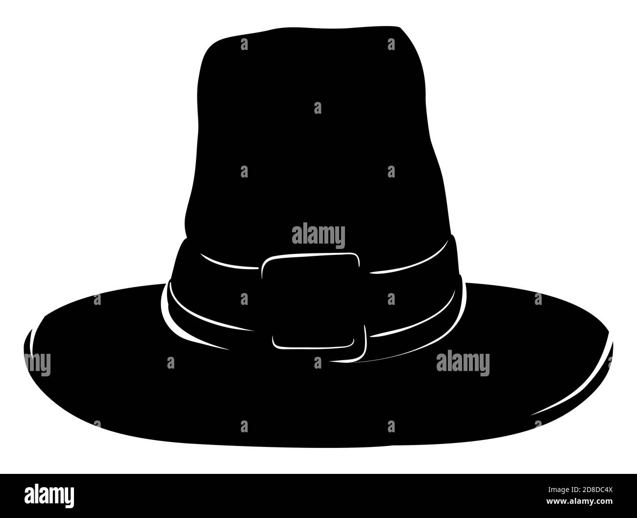 Silhouette von Pilgern Hut mit Band und Schnalle, isoliert auf weißem Hintergrund. Stock Vektor