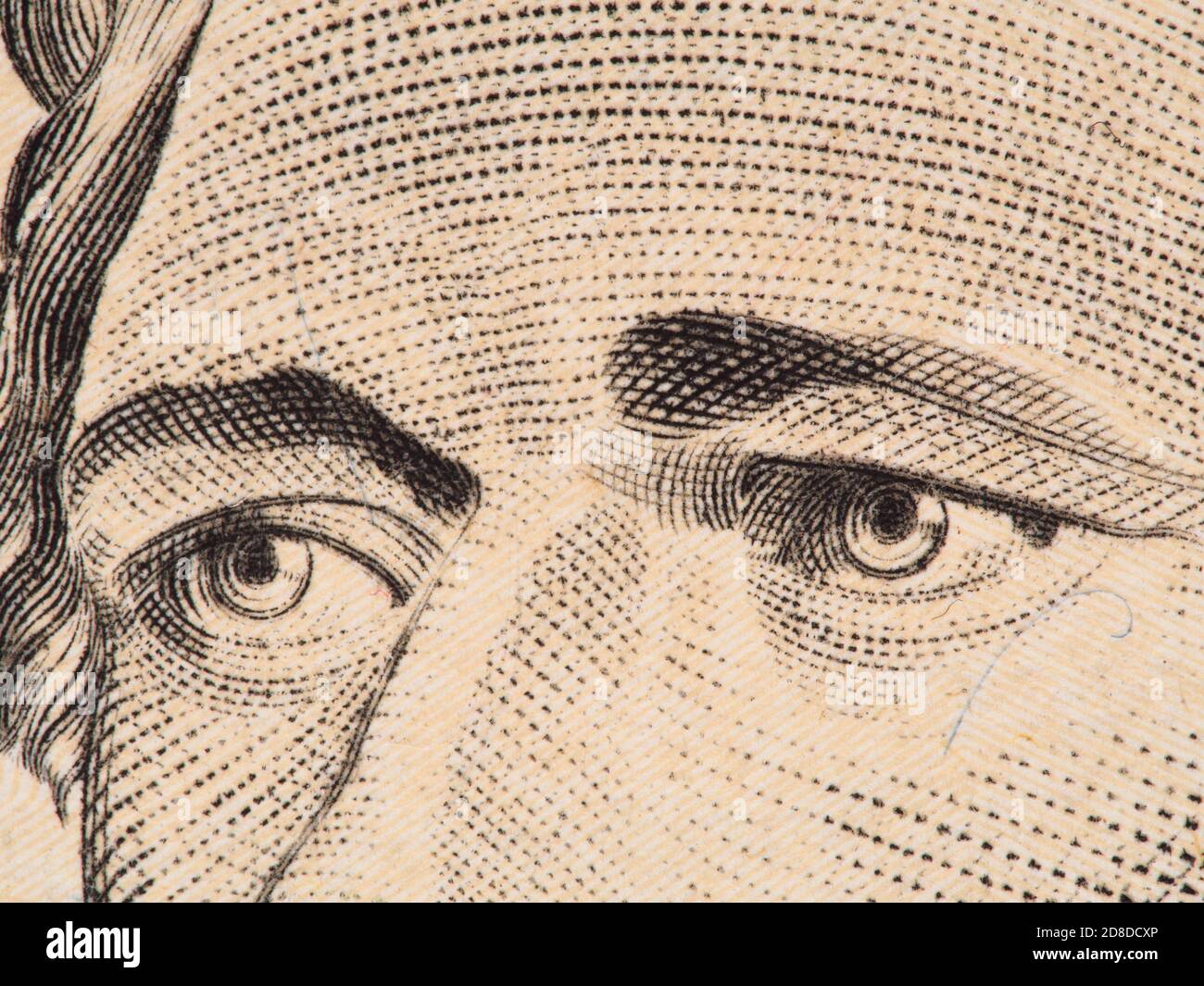 Alexander Hamilton sieht extreme Makro auf US 10 Dollar-Rechnung, usa Geld Nahaufnahme, 2013 Serie Stockfoto
