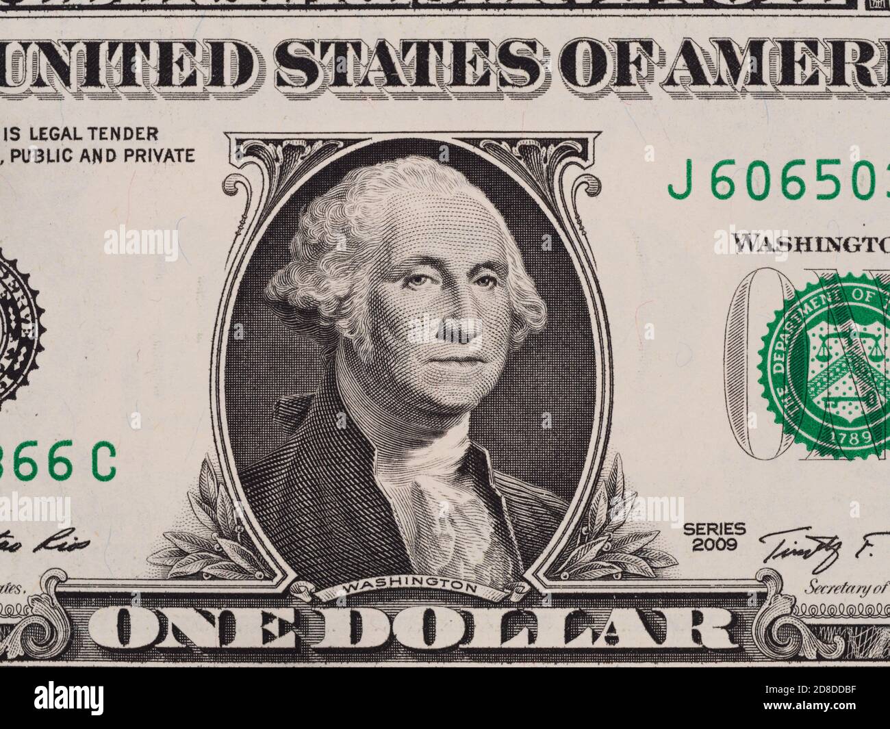 US-Dollar-Schein Nahaufstellung Makro, 1 usd-Banknote, George Washington Portrait, united States Money Stockfoto