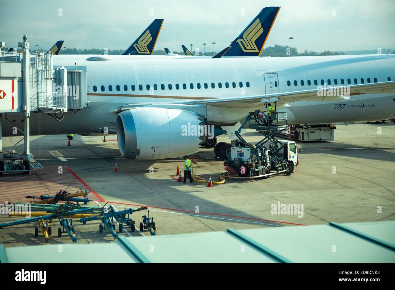 SINGAPUR - 31. MAI 2020: Wartung der Flugzeuge von Signapur Airlines am flughafen changi Stockfoto