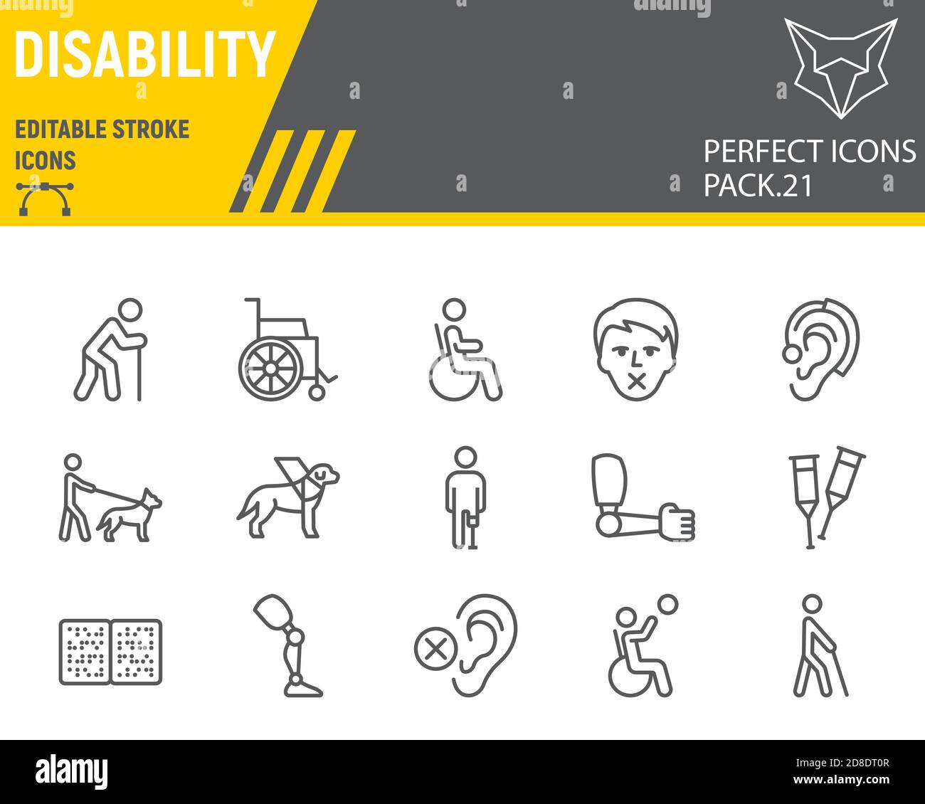 Invalidität Linie Icon Set, Behinderte Sammlung, Vektor-Skizzen, Logo ...