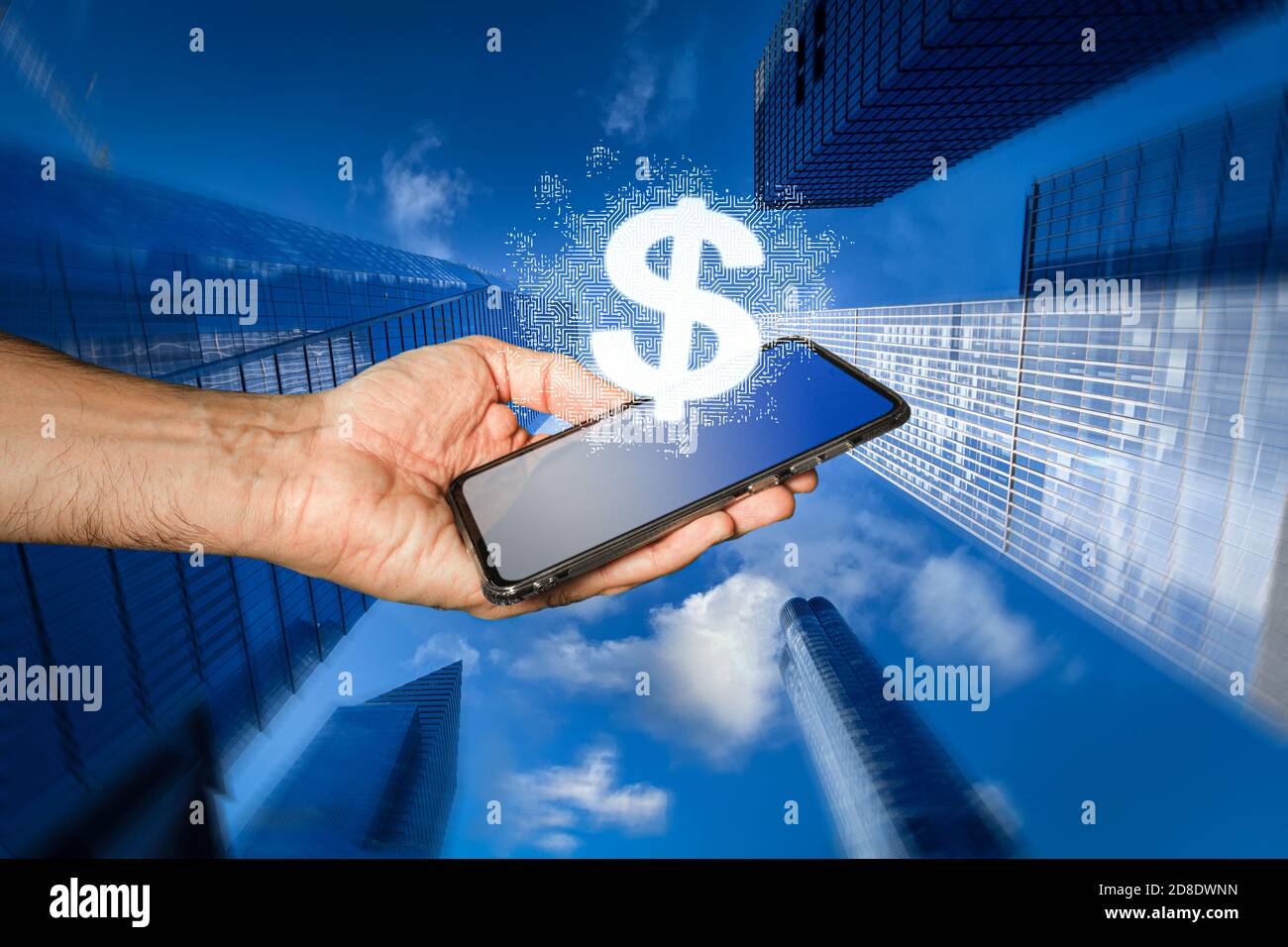 Smartphone mit digitalem US-Dollar darauf Stockfoto