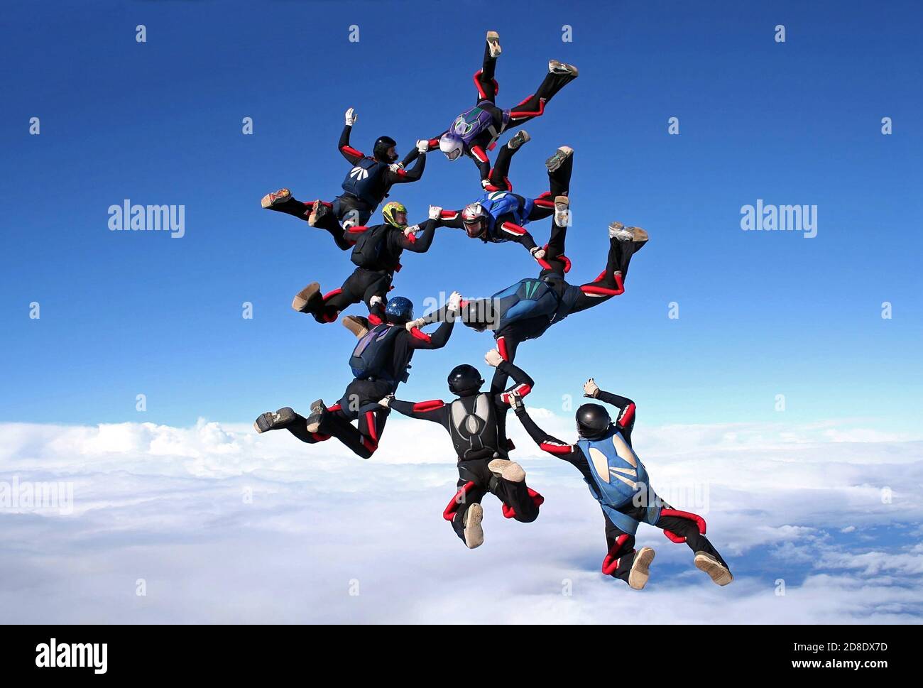 Skydiving Team arbeiten große Gruppe Stockfoto