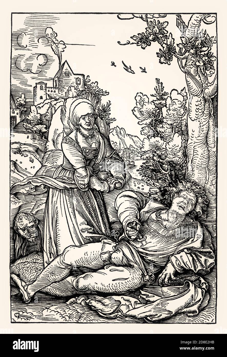 Pyramus und Thisbe, von Hans Schäufelin, Holzschnitt, 1510 Stockfoto