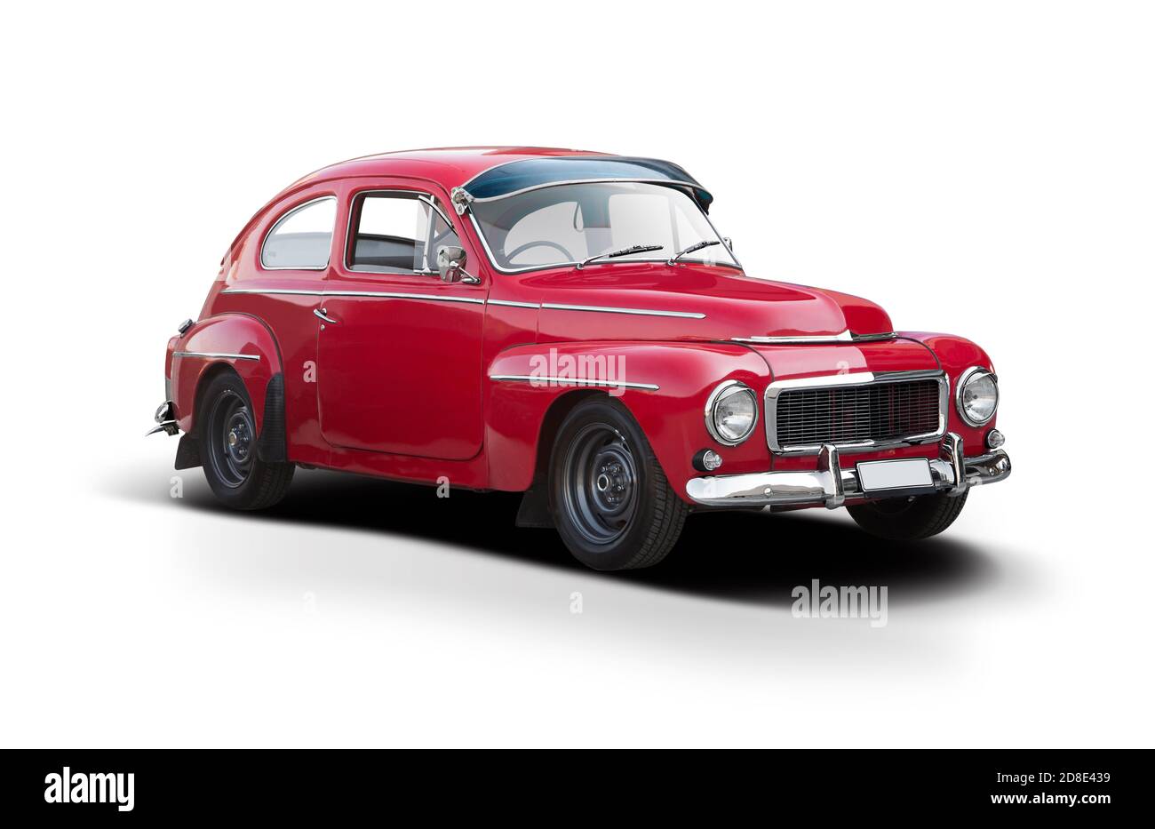 Klassische schwedische rote Sport Hatchback Auto Seitenansicht isoliert auf Weißer Hintergrund Stockfoto