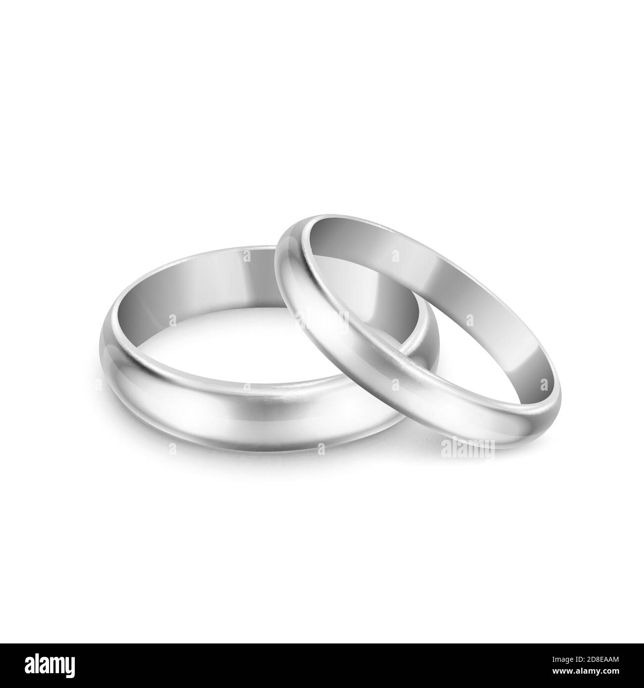 Vektor 3d realistische Silber Metall Eheringe für Paar Nahaufnahme isoliert auf weißem Hintergrund. Design-Vorlage von glänzenden goldenen Ringen. Clipart, Mockup Stock Vektor