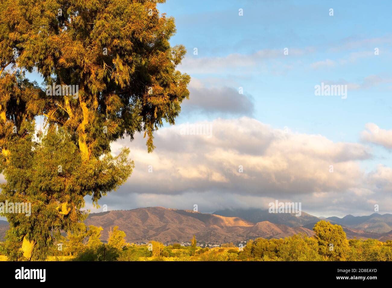 Blick auf die Berge bei Sonnenuntergang in Argaka, Paphos District, Zypern Stockfoto