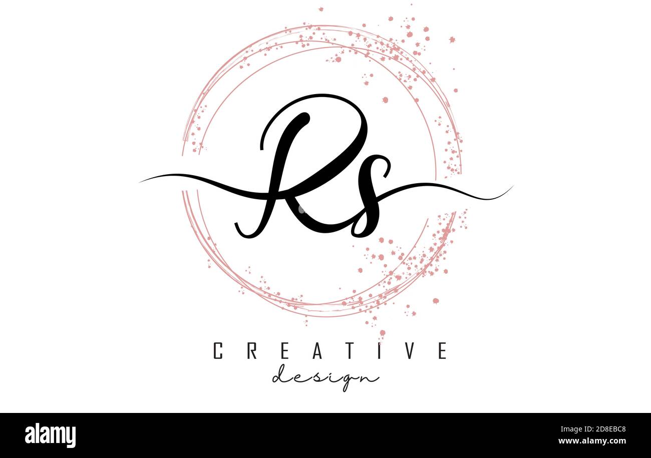 Handgeschriebenes RS R s Letter Logo mit funkelnden Kreisen mit rosa Glitzer. Dekorative Vektorgrafik mit R- und S-Buchstaben. Stock Vektor
