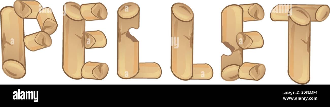 Wort Pellet von HOLZPELLETS Ofen. Vektor-Illustration Stock Vektor