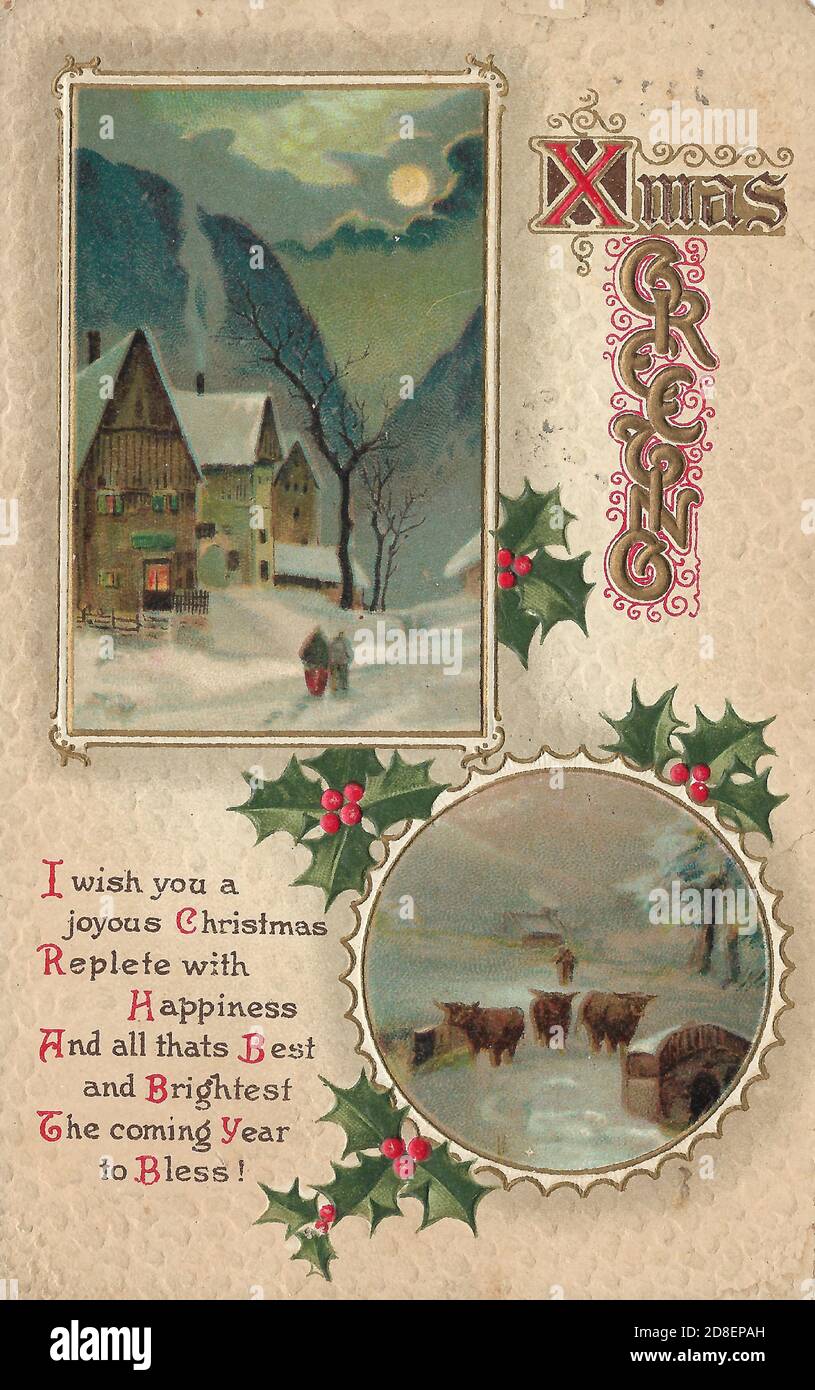 Alte Postkarte Bild Weihnachten Xmas Grüße Stockfoto