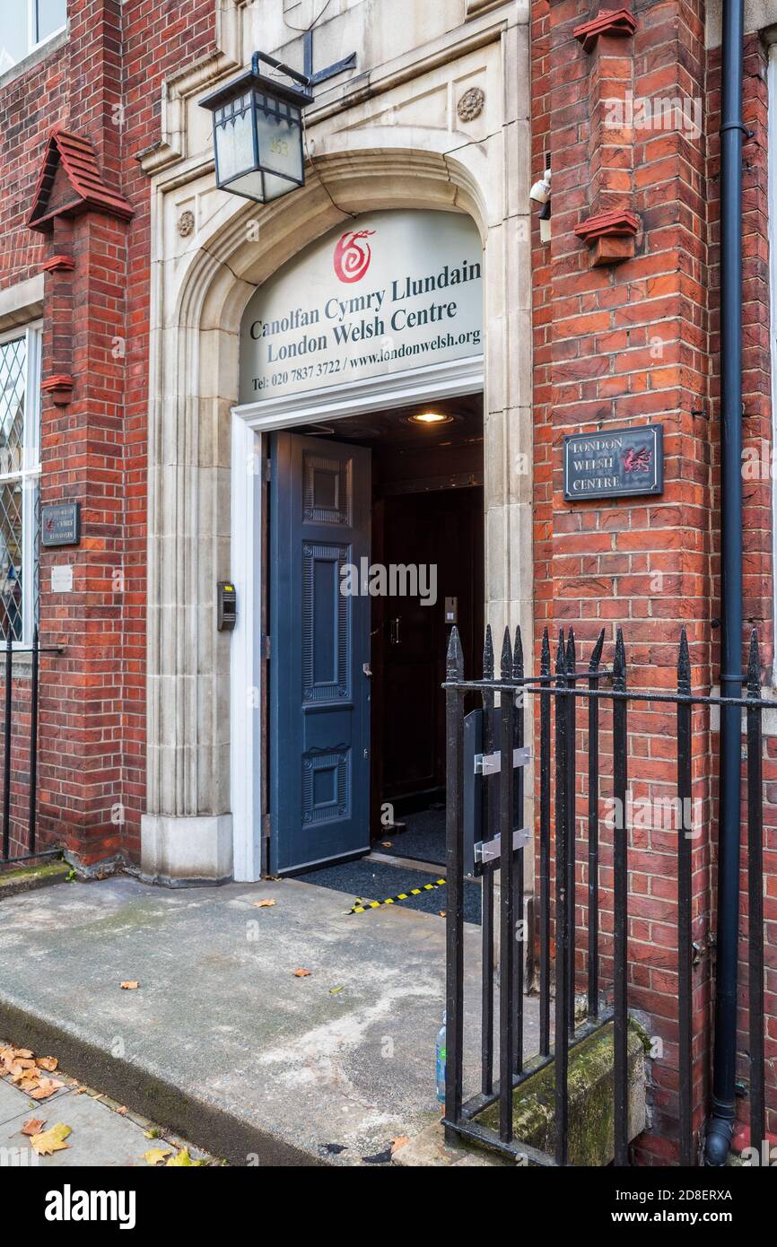 Das London Welsh Centre an der Grays Inn Rd, Central London. Das Zentrum wurde 1920 gegründet und ist bestrebt, die walisische Kunst und Kultur zu fördern. Stockfoto