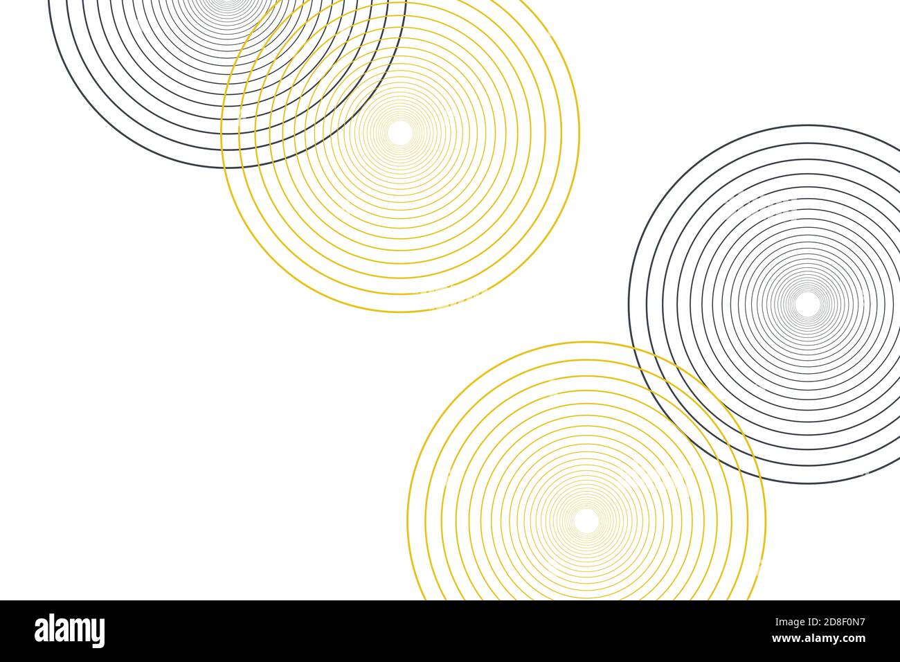 Abstrakter Hintergrund mit dünnen Linien bilden Kreise gemacht. Moderne, einfache und elegante Vektorgrafik in Gelb und Schwarz. Stockfoto